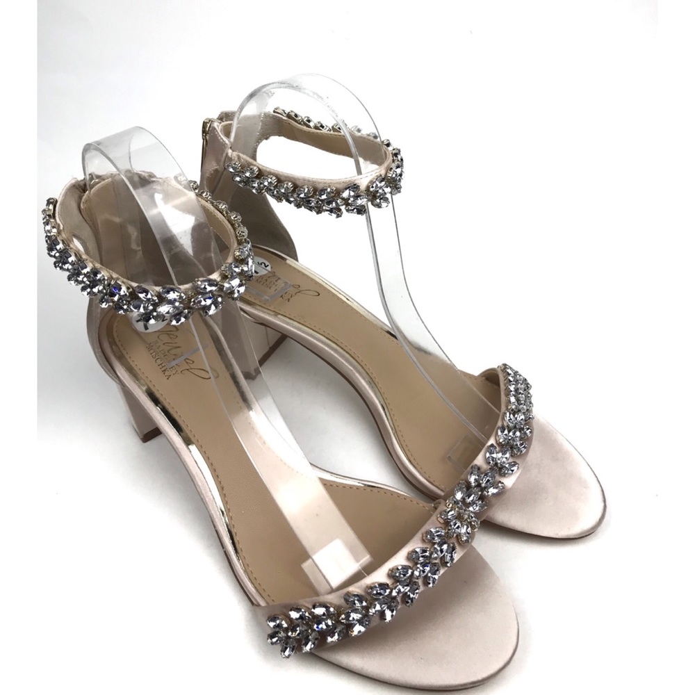 Jewel Badgley Mischka Satin Rhinestone Block Heel - Picture 2 of 8